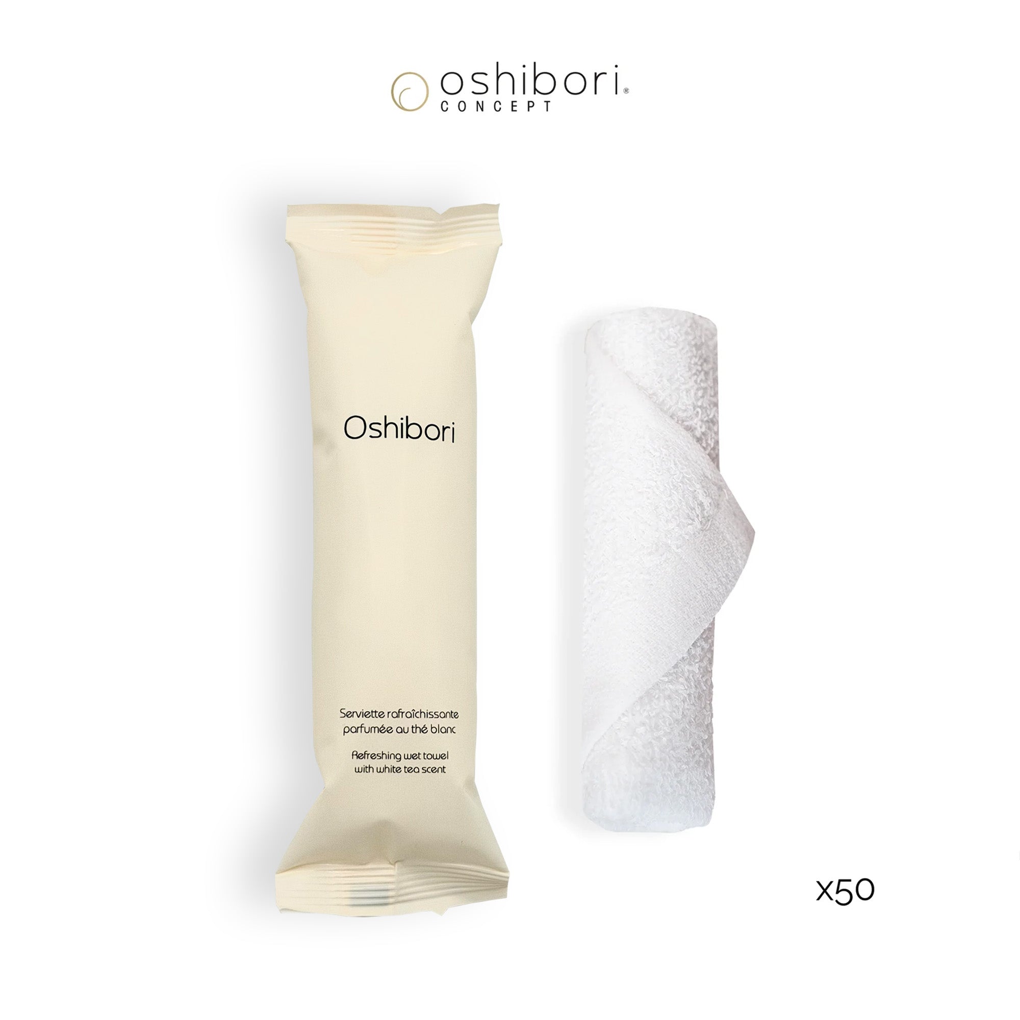 Oshibori towels - 80% Bamboo - Off White Packaging(x50)